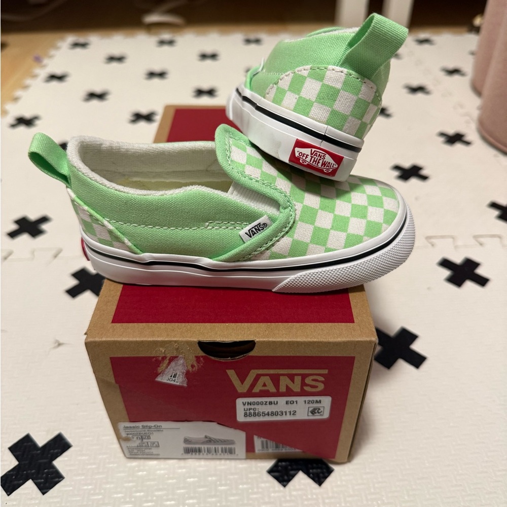 Vans Kids Mint Green Checkered Slip-On Sneakers
